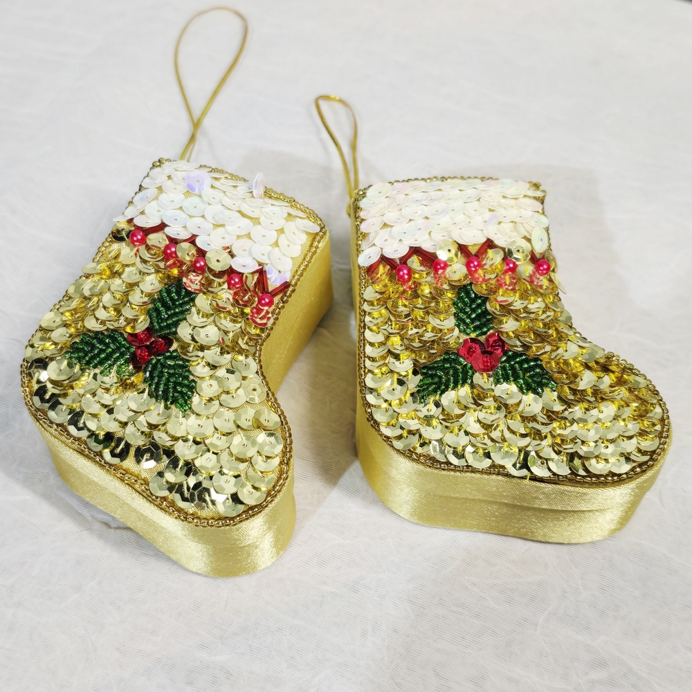 Gold Sequin Christmas Stocking Ornaments/ Gift Boxes 1478